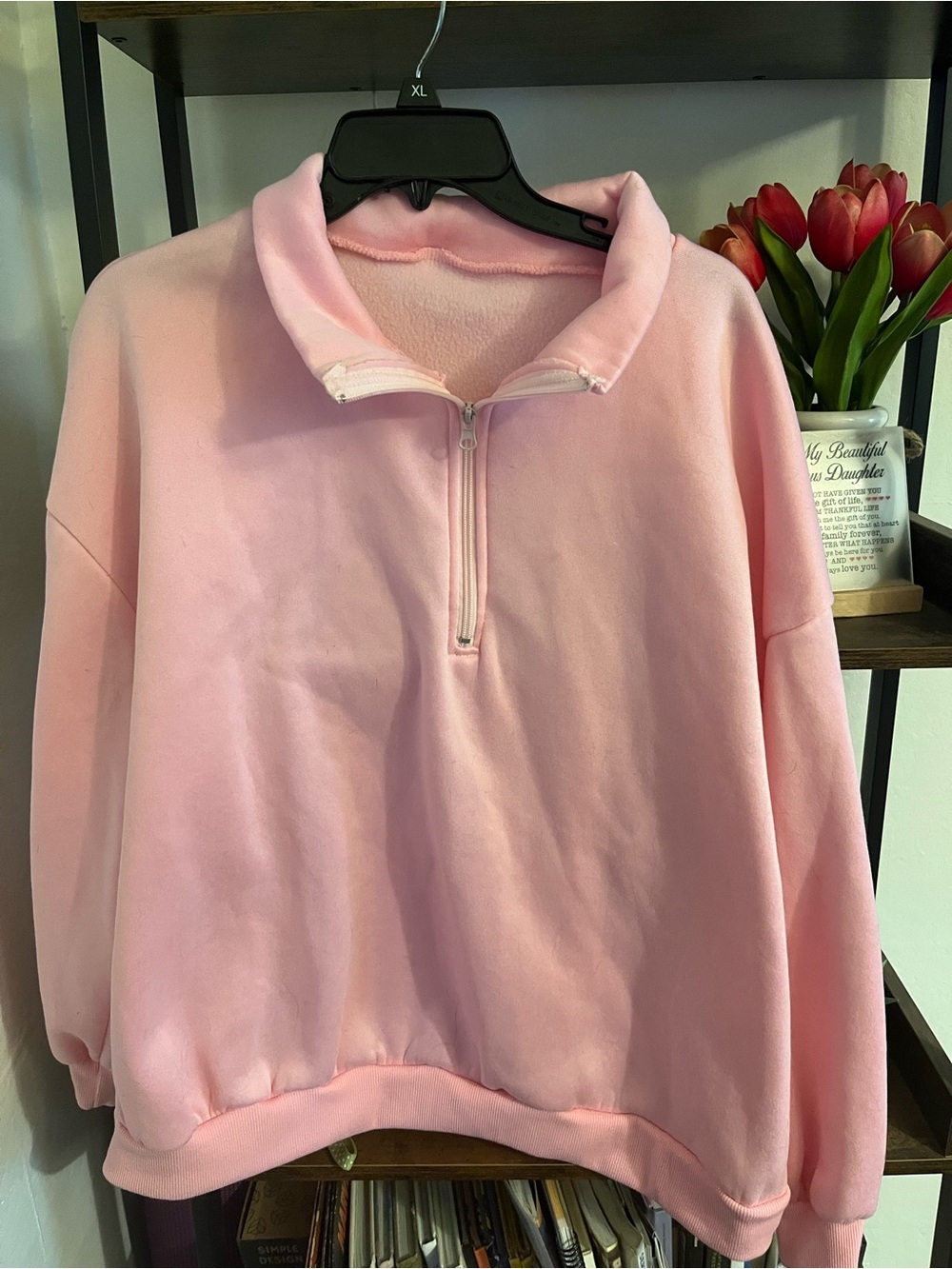 SHEIN Light Pink Half-Zip Pullover